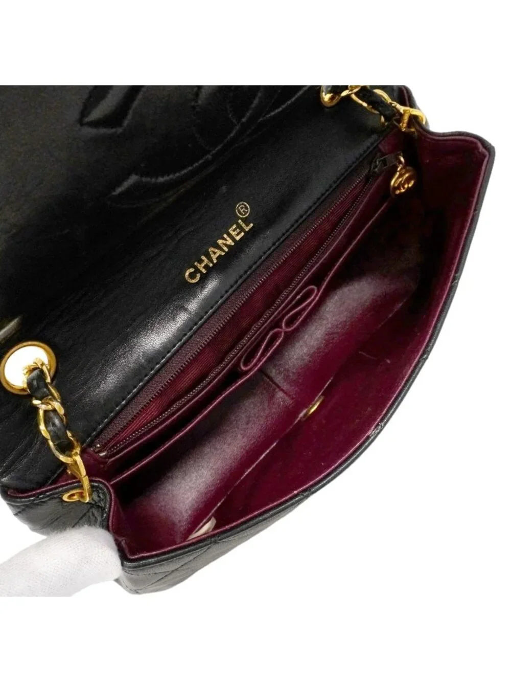 Chanel Shoulder Bag Quilted Lambskin Black Gold